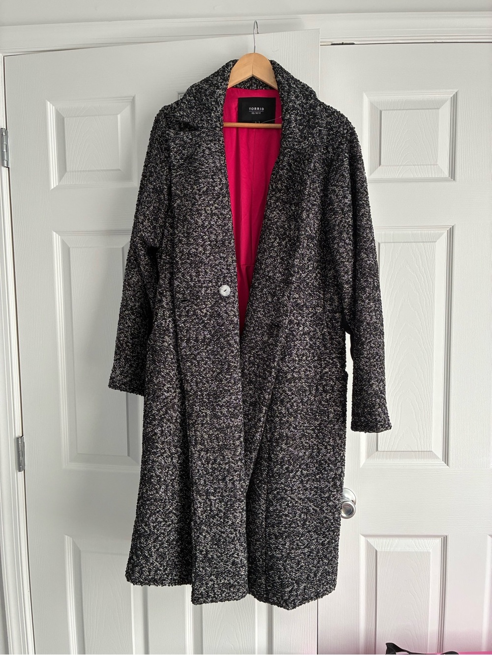 torrid Black & Gray Bouclé Pea Coat with Hot Pink Lining